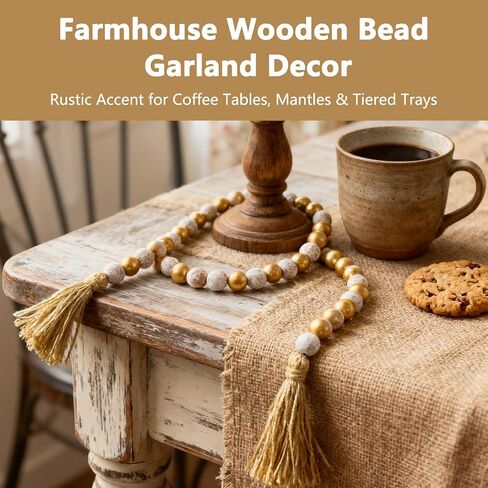 حبات زخرفية لديكور المنزل لطاولة القهوة، إكليل من الخرز الخشبي مع شرابات، عناصر صينية مطرزة وإكليل من الخشب المتدرج، لمسة ريفية أنيقة لعرض طاولة غرفة المعيشة in Kuwait
