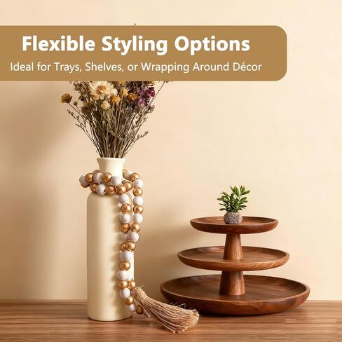 حبات زخرفية لديكور المنزل لطاولة القهوة، إكليل من الخرز الخشبي مع شرابات، عناصر صينية مطرزة وإكليل من الخشب المتدرج، لمسة ريفية أنيقة لعرض طاولة غرفة المعيشة in Kuwait