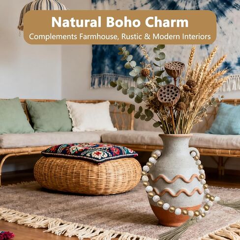 حبات زخرفية لديكور المنزل لطاولة القهوة، إكليل من الخرز الخشبي مع شرابات، عناصر صينية مطرزة وإكليل من الخشب المتدرج، لمسة ريفية أنيقة لعرض طاولة غرفة المعيشة in Kuwait