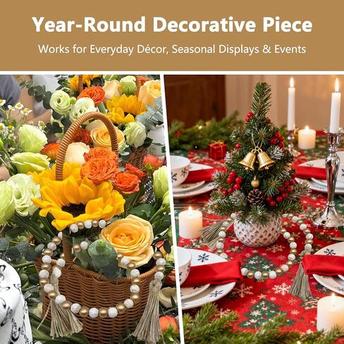 حبات زخرفية لديكور المنزل لطاولة القهوة، إكليل من الخرز الخشبي مع شرابات، عناصر صينية مطرزة وإكليل من الخشب المتدرج، لمسة ريفية أنيقة لعرض طاولة غرفة المعيشة in Kuwait