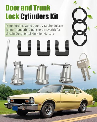 طقم أسطوانات قفل صندوق الباب مناسب لسيارة Ford Mustang Country Squire Custom Galaxie Torino Thunderbird Ranchero Maverick مناسب لسيارة Lincoln Continental Mark Fit for Mercury Replace D2AZ-6521984-A in Kuwait