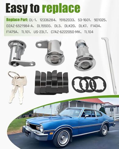 طقم أسطوانات قفل صندوق الباب مناسب لسيارة Ford Mustang Country Squire Custom Galaxie Torino Thunderbird Ranchero Maverick مناسب لسيارة Lincoln Continental Mark Fit for Mercury Replace D2AZ-6521984-A in Kuwait