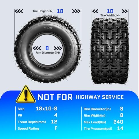 إطارات TRIBLE SIX مقاس 18x10-8 ATV/UTV، وإطارات الطين والمسارات مقاس 18x10x8 لجميع التضاريس، 4PR، بدون أنابيب، مجموعة من 2 in Saudi Arabia