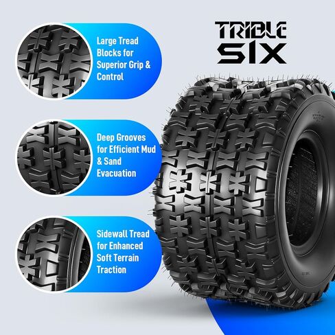 إطارات TRIBLE SIX مقاس 18x10-8 ATV/UTV، وإطارات الطين والمسارات مقاس 18x10x8 لجميع التضاريس، 4PR، بدون أنابيب، مجموعة من 2 in Saudi Arabia