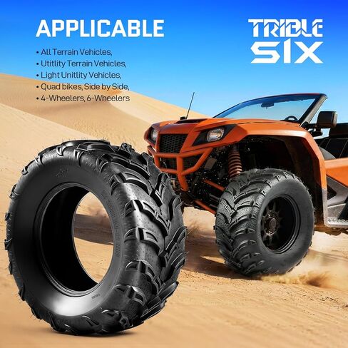 إطارات TRIBLE SIX 25x8-12 و25x10-12 ATV UTV، مجموعة كاملة من إطارات 6 PR لجميع التضاريس 25x8x12 25x10x12 لمسار الطين الرملي، مداس اتجاهي، بدون أنبوب (عبوة من 4) in Saudi Arabia