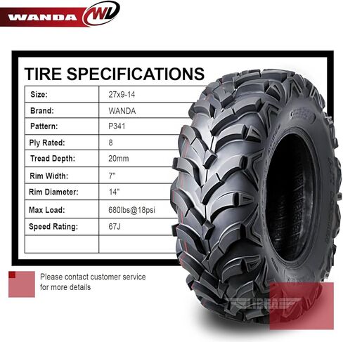 إطارات WANDA (2) 8PR UTV ATV مقاس 27x9x14 تناسب 15-18 Bennche COWBOY/SPIRE 1000 أمامي in Kuwait