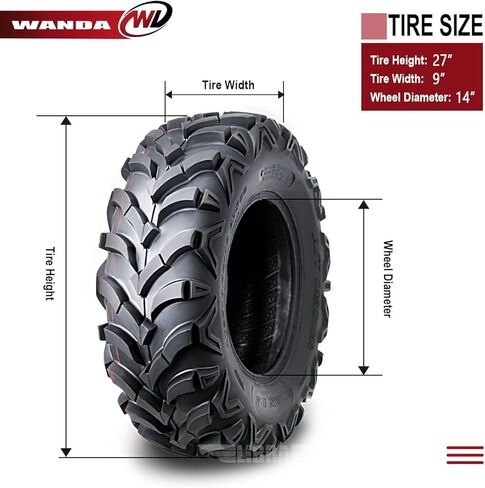 إطارات WANDA (2) 8PR UTV ATV مقاس 27x9x14 تناسب 15-18 Bennche COWBOY/SPIRE 1000 أمامي in Kuwait