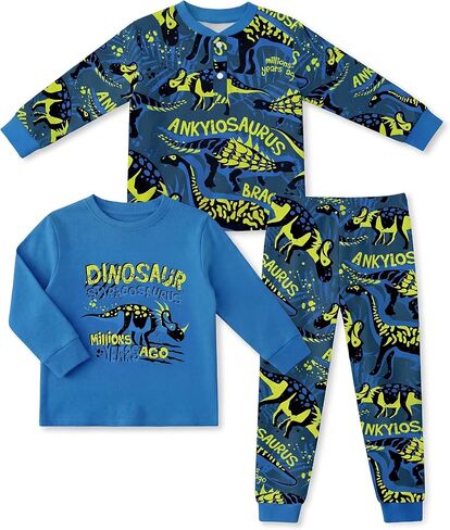 بيجامات للأطفال الصغار 100% قطن بيجامات للأطفال للأولاد والبنات طقم بيجامة بأكمام طويلة مكون من 3 قطع طقم Pjs ملائم تمامًا 2T-6T in Kuwait