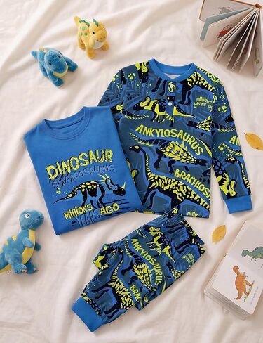 Toddler Pajamas 100% Cotton Kids Pajamas for Boys Girls Long Sleeve Pajama Set 3 Piece Snug Fit Pjs Set 2T-6T in Saudi Arabia