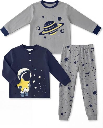Toddler Pajamas 100% Cotton Kids Pajamas for Boys Girls Long Sleeve Pajama Set 3 Piece Snug Fit Pjs Set 2T-6T in Saudi Arabia