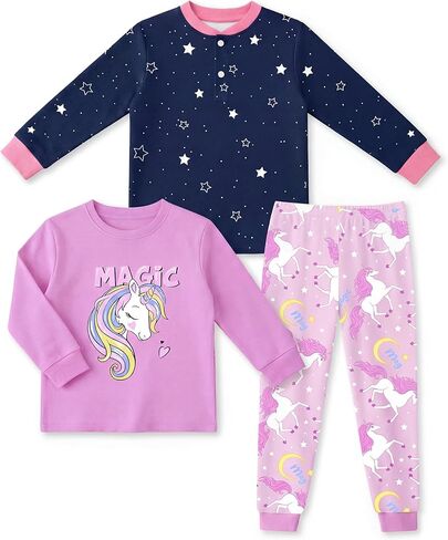 Toddler Pajamas 100% Cotton Kids Pajamas for Boys Girls Long Sleeve Pajama Set 3 Piece Snug Fit Pjs Set 2T-6T in Saudi Arabia
