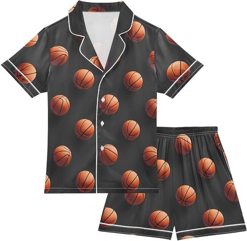 بيجامة صيفية ملابس نوم حريرية قطعتين من الساتان Pjs بأكمام قصيرة ملابس نوم 5-14 سنة in Kuwait