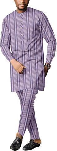 Men's African Dashiki Formal Suit Long Sleeve Shirt and Pant Two Piece Set Traditional Tribal Outfits in Saudi Arabia