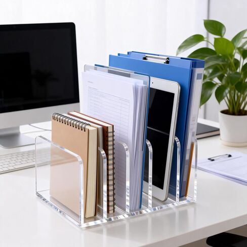 Acrylic Mail Holder, Clear Multifunction Desk Organizer with Divider, mail organizer-file organizer for desk，5 Compartments Modern Office Home Envelope Organizer for Bill, Document, Folder in Saudi Arabia