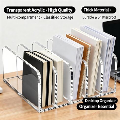Acrylic Mail Holder, Clear Multifunction Desk Organizer with Divider, mail organizer-file organizer for desk，5 Compartments Modern Office Home Envelope Organizer for Bill, Document, Folder in Saudi Arabia