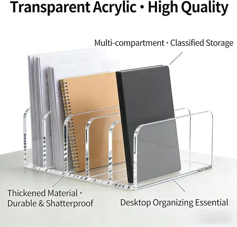 Acrylic Mail Holder, Clear Multifunction Desk Organizer with Divider, mail organizer-file organizer for desk，5 Compartments Modern Office Home Envelope Organizer for Bill, Document, Folder in Saudi Arabia
