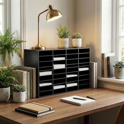 Gdrasuya10 فارز البريد ذو 36 فتحة، منظم أدب مكتبي خشبي مقاس 39 بوصة × 24 بوصة، صندوق بريد للطلاب مع أرفف قابلة للإزالة لفرز الورق حامل ملفات المدرسة، أسود in Kuwait