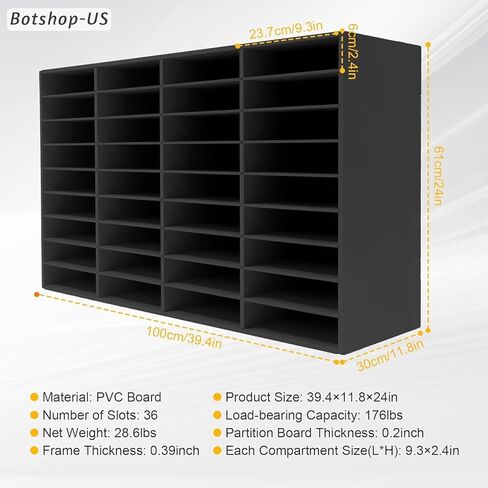 Gdrasuya10 فارز البريد ذو 36 فتحة، منظم أدب مكتبي خشبي مقاس 39 بوصة × 24 بوصة، صندوق بريد للطلاب مع أرفف قابلة للإزالة لفرز الورق حامل ملفات المدرسة، أسود in Kuwait