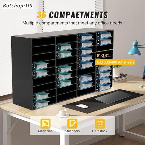 Gdrasuya10 فارز البريد ذو 36 فتحة، منظم أدب مكتبي خشبي مقاس 39 بوصة × 24 بوصة، صندوق بريد للطلاب مع أرفف قابلة للإزالة لفرز الورق حامل ملفات المدرسة، أسود in Kuwait