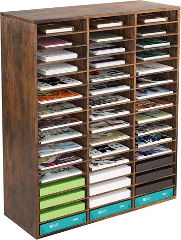 TQVAI Literature Organizer, Heavy Duty 36 Compartments Countertop Mail Organizer with Adjustable Shelves, Wooden Desk Paper Storage Organizer, Mailboxes Cubbies for Office, Classroom, Retro Grey/White in Saudi Arabia
