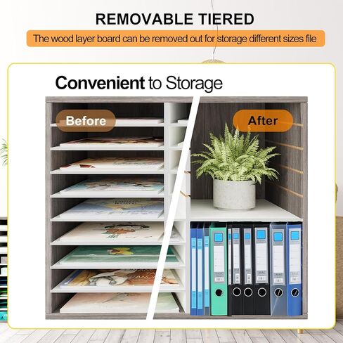 TQVAI Literature Organizer, Heavy Duty 36 Compartments Countertop Mail Organizer with Adjustable Shelves, Wooden Desk Paper Storage Organizer, Mailboxes Cubbies for Office, Classroom, Retro Grey/White in Saudi Arabia