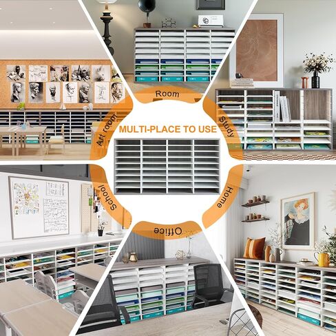 TQVAI Literature Organizer, Heavy Duty 36 Compartments Countertop Mail Organizer with Adjustable Shelves, Wooden Desk Paper Storage Organizer, Mailboxes Cubbies for Office, Classroom, Retro Grey/White in Saudi Arabia
