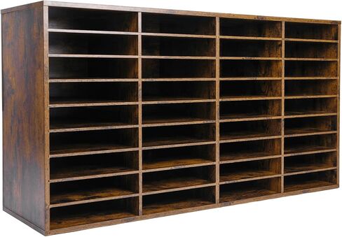 TQVAI Literature Organizer, Heavy Duty 36 Compartments Countertop Mail Organizer with Adjustable Shelves, Wooden Desk Paper Storage Organizer, Mailboxes Cubbies for Office, Classroom, Retro Grey/White in Kuwait