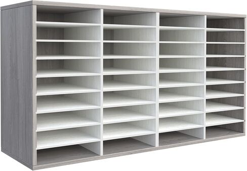 TQVAI Literature Organizer, Heavy Duty 36 Compartments Countertop Mail Organizer with Adjustable Shelves, Wooden Desk Paper Storage Organizer, Mailboxes Cubbies for Office, Classroom, Retro Grey/White in Saudi Arabia