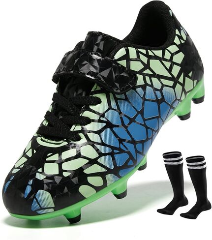 Kids Soccer Cleats Boys Girls Firm Ground Football Shoes with Hook and Loop Strap Easy Clean Bright Colours Baseball Boots in Saudi Arabia