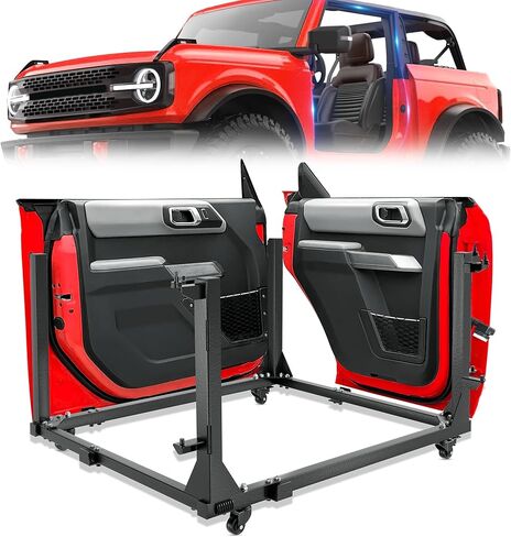 عربة حامل شماعات تخزين الباب متوافقة مع 2021 2022 2023 2024 2025 2026 Ford Bronco حامل متحرك منزلق مع باب 2/4 (أسود) in Saudi Arabia
