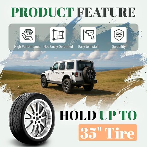 دعامة تثبيت لنقل الإطارات الاحتياطية متوافقة مع طراز 2018-2025 Jeep Wrangler JL (بابين/غير محدود) و2021-2024 Wrangler 4xe-Powder Steel، إطارات تصل إلى 35 بوصة، حامل إطارات حامل الإطارات in Kuwait