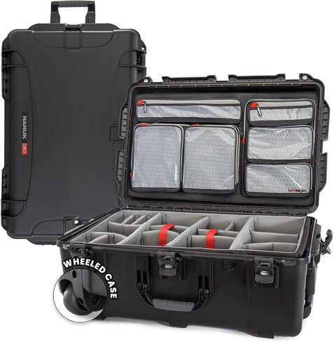 حافظة صلبة مضادة للماء من سلسلة 963 بعجلات مع منظم غطاء وفواصل مبطنة، باللون الأسود in Kuwait