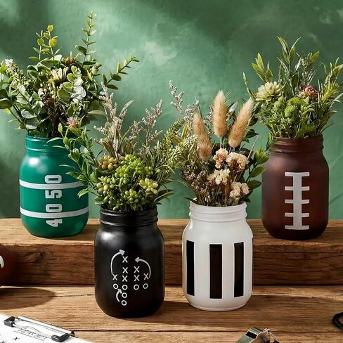 Havawish 4 Pcs Football Decor Table Centerpiece Football Party Decorations for Home Mason Jars Vase Touch Down Rugby Day Table Toppers for Sports Rustic Game Team Party Decor Gifts in Saudi Arabia
