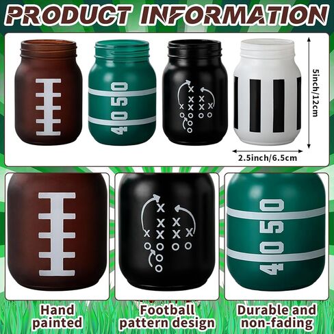 Havawish 4 Pcs Football Decor Table Centerpiece Football Party Decorations for Home Mason Jars Vase Touch Down Rugby Day Table Toppers for Sports Rustic Game Team Party Decor Gifts in Saudi Arabia