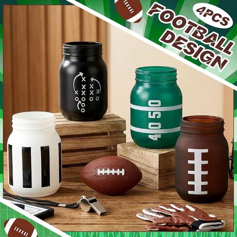 Havawish 4 Pcs Football Decor Table Centerpiece Football Party Decorations for Home Mason Jars Vase Touch Down Rugby Day Table Toppers for Sports Rustic Game Team Party Decor Gifts in Saudi Arabia