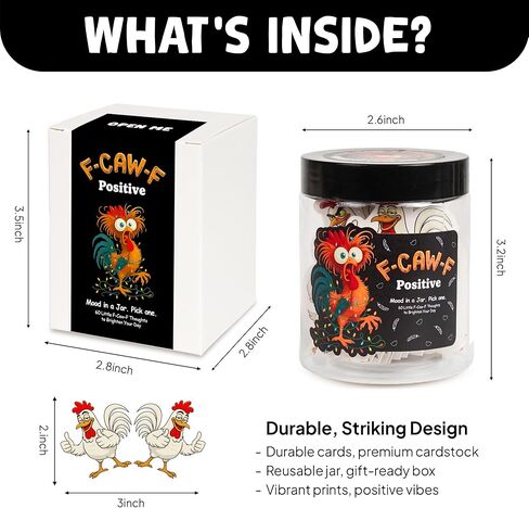 Positive F Caw F Jar with 60 Daily Affirmation Cards, F-Caw-F Gifts for Teens, White Elephant Gifts, Christmas Stocking Stuffer for Teen Girls, Teen Boys, Women, Men, Coworkers, Friends in Kuwait