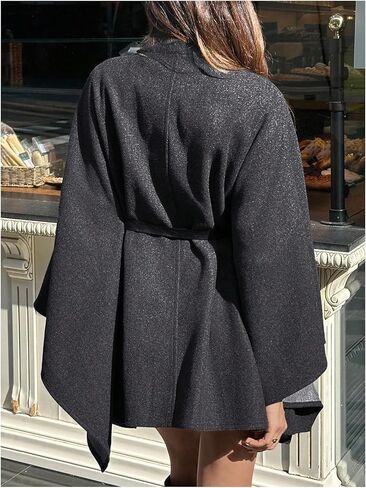 GORGLITTER Women's Bat Wing Sleeve Pea Coats Poncho Cape Long Trench Coat Dress Fall Stand Collar Cloak Belt Outerwear in Saudi Arabia