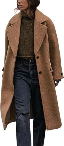 chouyatou Women's Winter Single Breasted Boucle Wool Coat Business Casual Warm Wool Trench Coat in Saudi Arabia