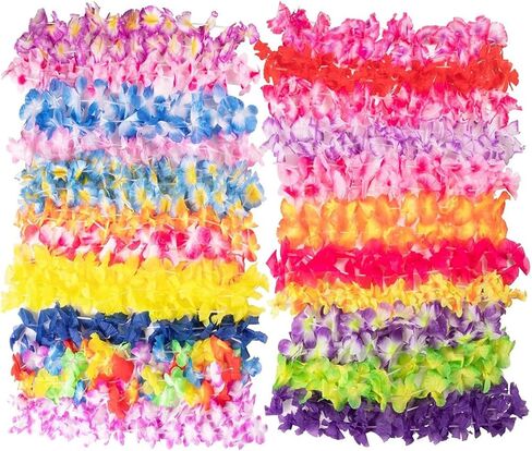 مجموعة 25 قطعة من مجموعة هاوايان ليز للأطفال والكبار - قلادات زهرة لوا الاستوائية، هدايا متعددة الألوان لحفلات أعياد الميلاد وحفلات الزفاف على الشاطئ وحفلات عيد الفصح وديكورات العطلات in Kuwait