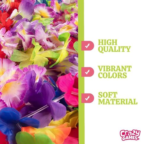 مجموعة 25 قطعة من مجموعة هاوايان ليز للأطفال والكبار - قلادات زهرة لوا الاستوائية، هدايا متعددة الألوان لحفلات أعياد الميلاد وحفلات الزفاف على الشاطئ وحفلات عيد الفصح وديكورات العطلات in Kuwait