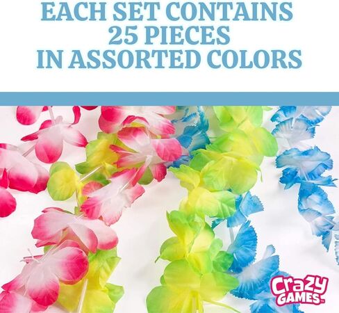 مجموعة 25 قطعة من مجموعة هاوايان ليز للأطفال والكبار - قلادات زهرة لوا الاستوائية، هدايا متعددة الألوان لحفلات أعياد الميلاد وحفلات الزفاف على الشاطئ وحفلات عيد الفصح وديكورات العطلات in Kuwait