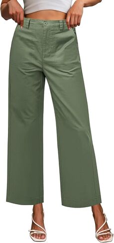 GRAPENT Wide Leg Pants for Women Cropped Chino High Waisted Business Casual Elastic Waist Work Trouser Pants with Pocket in Saudi Arabia