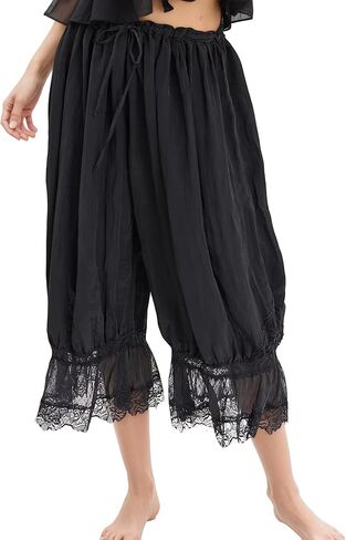 سروال نسائي طويل مزين بالدانتيل Y2k بخصر مطاطي من الدانتيل مرقع بنطلونات بناطيل مقصوصة سهلة الارتداء in Kuwait