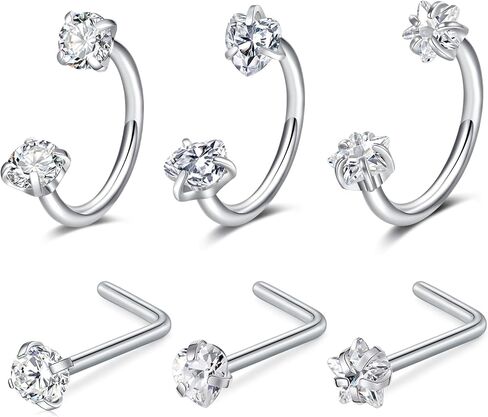 Anicina 18G Horseshoe Nose Ring Nose Studs Surgical Steel Nose Rings for Women Internal Thread Nose Piercing Jewelry in Saudi Arabia