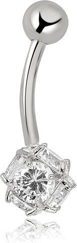 AVORA 10K Gold Simulated Diamond CZ Spiked Ball Belly Button Ring Body Jewelry (14 Gauge) in Saudi Arabia