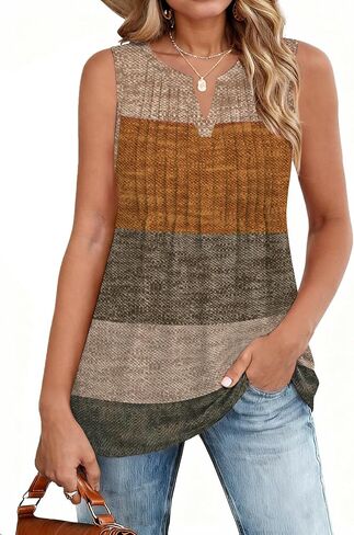 Zeagoo Women's Summer Tank Tops 2026 Pleated V Neck Floral Loose Fit Casual Flowy Boho Tunic Sleeveless Shirts in Saudi Arabia