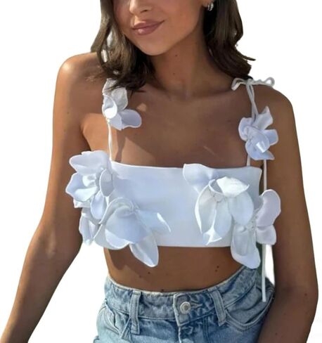 المرأة مثير أنبوب أعلى 3D الزهور السباغيتي الأشرطة المحاصيل بروتيل الصيف عارضة العصابة أعلى in Kuwait