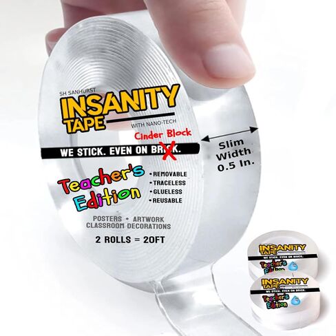 إصدار المعلم بشريط مزدوج الجوانب قابل للإزالة من Insanity - عبوتين، كتلة سندر، غرف النوم، الفصول الدراسية، لاصق الحائط لا يترك أي علامات عند إزالته، تعليق الأعمال الفنية، الملصقات، الحرف اليدوية، الديكورات، تثبيت السجاد in Saudi Arabia