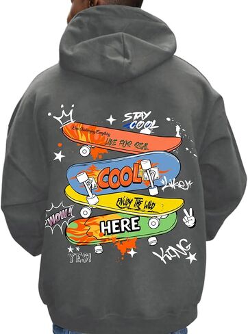 SweatyRocks Boy's Skateboard Graphic Hoodies Cartoon Sports Printed Sweatshirts Cool Pullover Tops in Saudi Arabia