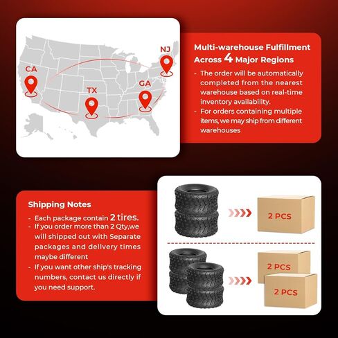 مجموعة من 2 إطارات 22x11-10 ATV UTV، إطارات 22x11x10 لجميع التضاريس، 6PR، بدون أنابيب in Kuwait